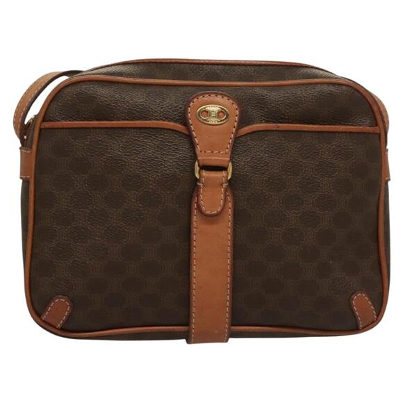 CELINE Macadam Canvas Shoulder Bag Pvc Leather Brown Gold - Picture 2 of 12